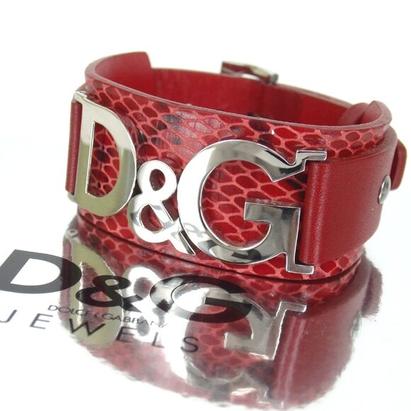 Authentic DOLCE&GABBANA logo bracelet metal/leather [Used] - Picture 1 of 10